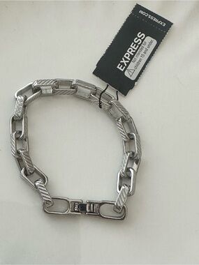 Express Men’s or Women’s Silver-Tone Textured Link Chain Bracelet 7” NWT
